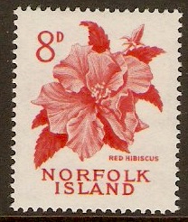 Norfolk Island 1960 8d Red. SG28.