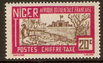 Niger 1927 20c Sepia and rosine - Postage Due. SGD78.