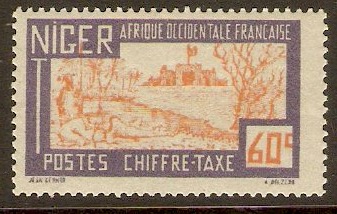 Niger 1927 60c Orange and lilac on bluish - Postage Due. SGD82.