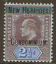 New Hebrides 1908 2½d Dull purple and blue on blue. SG6.