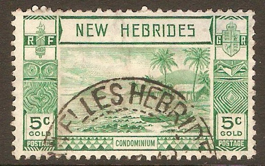 New Hebrides 1938 5c Blue-green. SG52.
