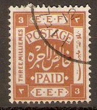 Palestine 1918 3m Yellow-brown. SG7.
