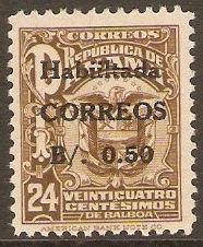 Panama 1947 50c on 24c Brown. SG464.