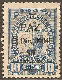 Paraguay 1904 30c on 10c Blue. SG107.