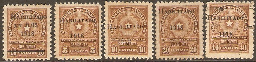 Paraguay 1918 Postage Due Stamps. SG237-SG241.