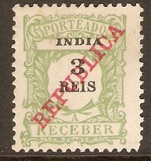 Portuguese India 1904 3r Yellow-green - Postage Due. SGD338.