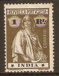 Portuguese India 1914 1r Brown-olive. SG439.