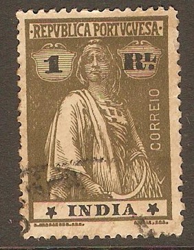 Portuguese India 1915 1r Brown-olive. SG461.