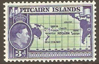 Pitcairn Islands 1940 3d Yellow-green and blue. SG5.
