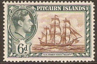 Pitcairn Islands 1940 6d Brown and grey-blue. SG6.