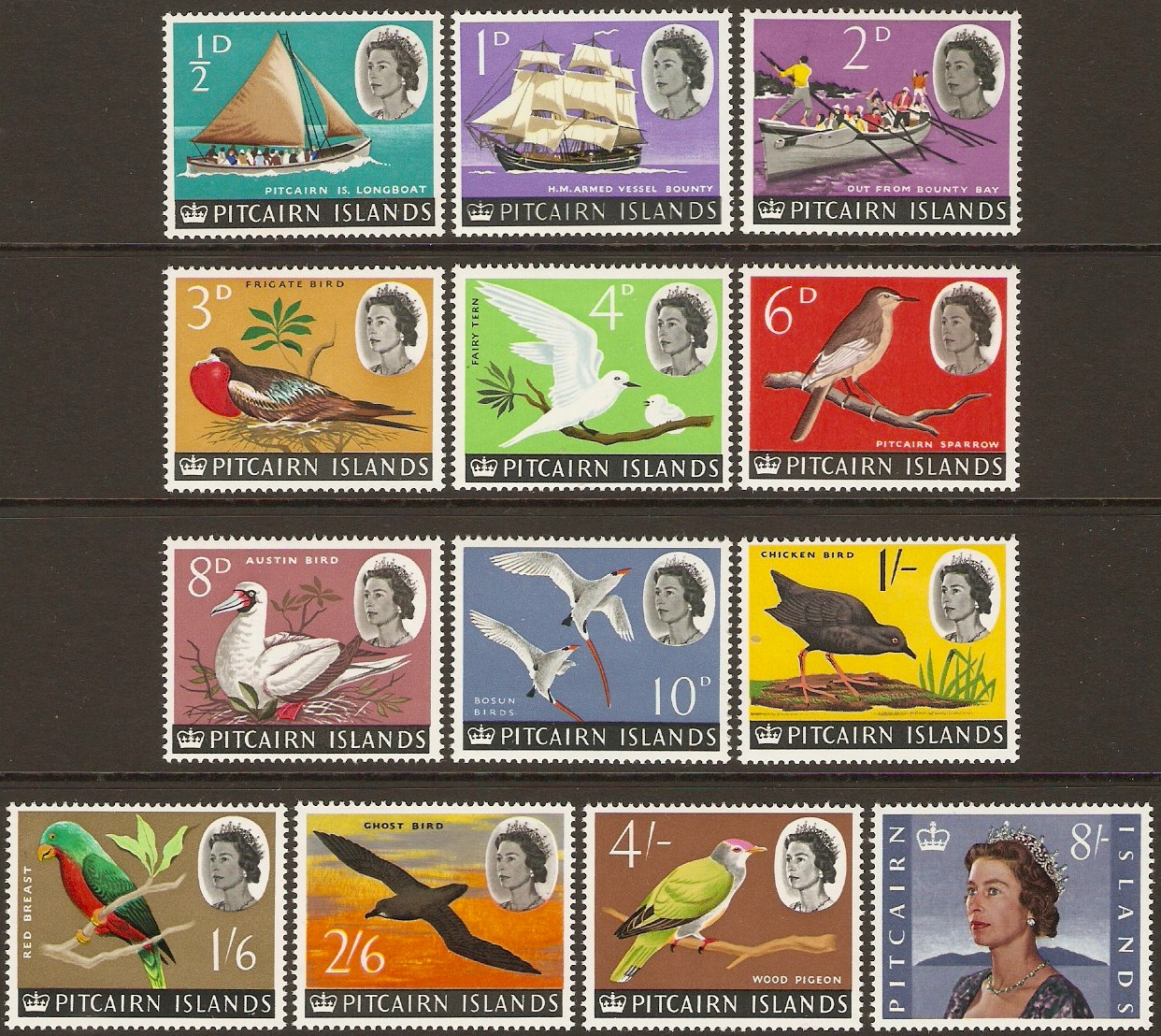 Pitcairn Islands 1964 QEII Definitive Set. SG36-SG48.