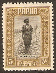 Papua 1932 5s Black and olive-brown. SG143.
