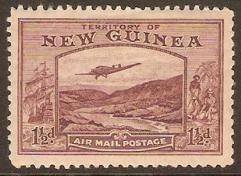 New Guinea 1939 1d Claret Air Mail Stamp. SG214.