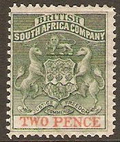 Rhodesia 1892 2d Deep dull green and vermilion. SG20.