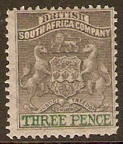 Rhodesia 1892 3d Grey-black and green. SG21.