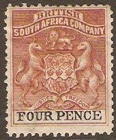 Rhodesia 1892 4d Chestnut and black. SG22.