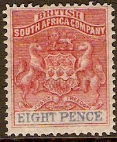 Rhodesia 1892 8d Rose-lake and ultramarine. SG23.