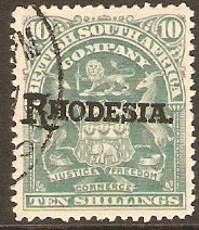 Rhodesia 1909 10s Dull green. SG112.