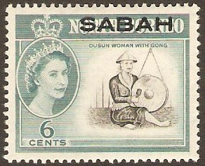 Sabah 1964 6c Black and blue-green. SG411.