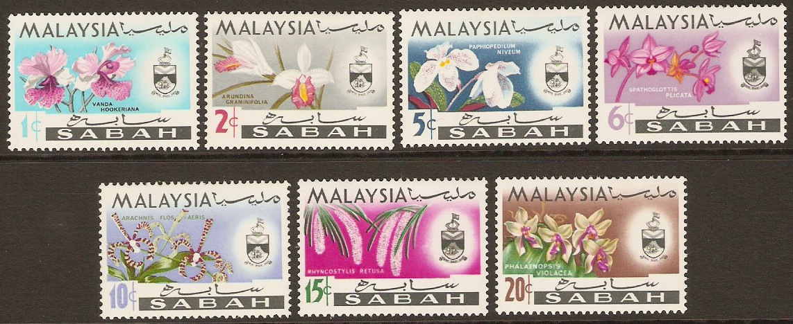 Sabah 1965 Orchids and Arms Set. SG424-SG430.