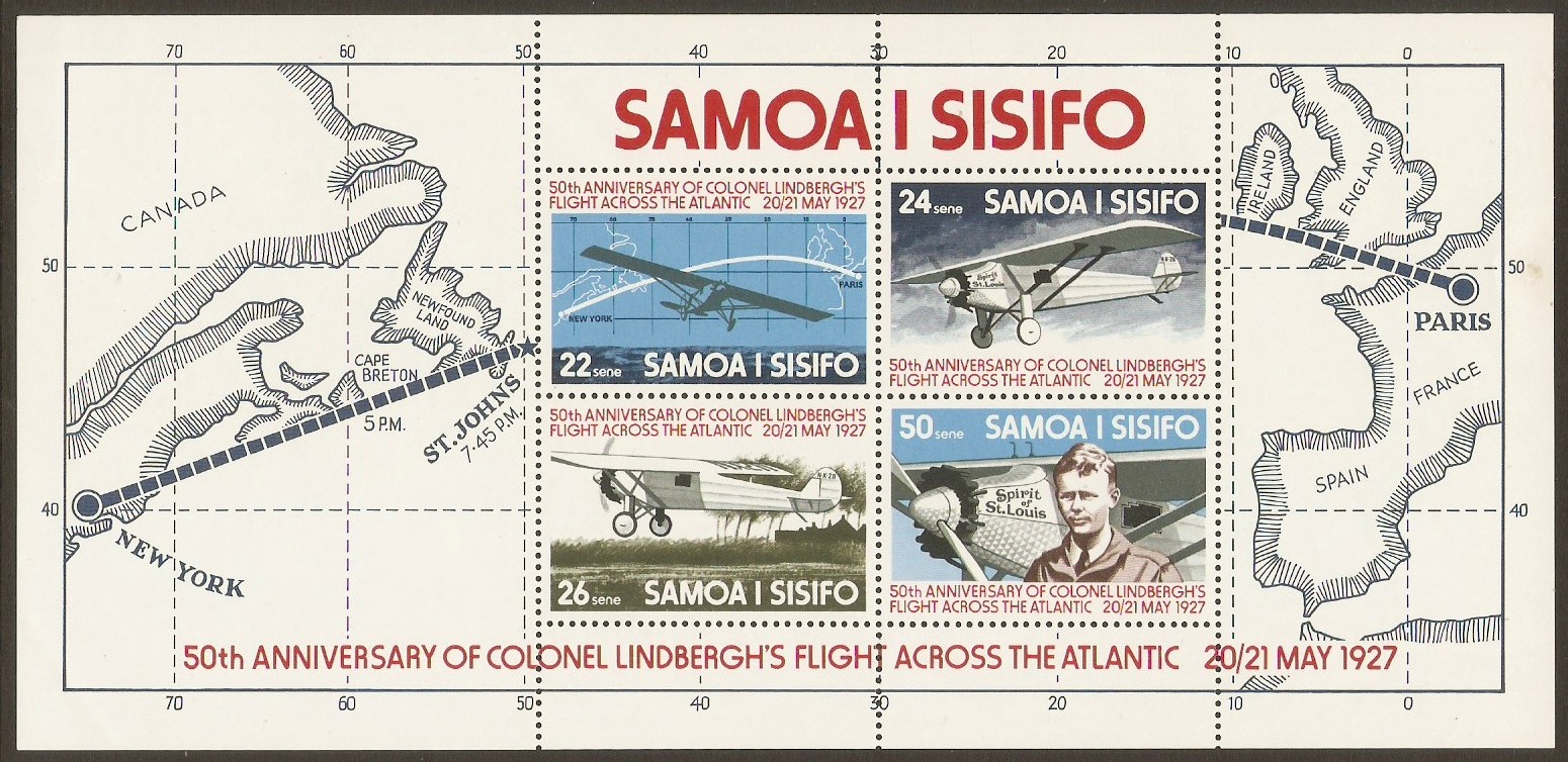 Samoa 1977 Linbergh Anniversary Stamps Sheet. SGMS487.