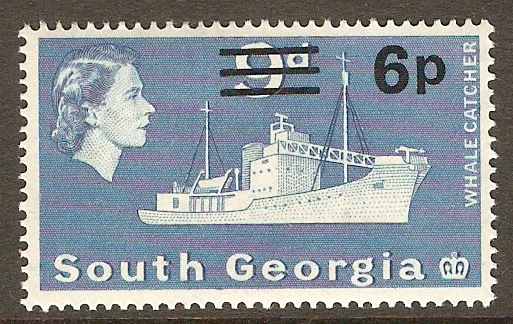 South Georgia 1971 6p on 9d Blue. SG21.