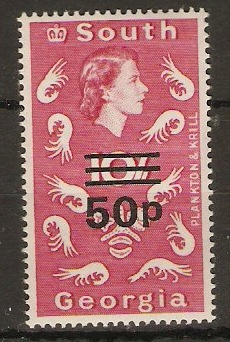 South Georgia 1971 50p on 10s Pink. SG66.