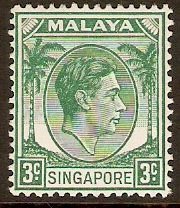 Singapore 1948 3c Green. SG3.
