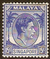 Singapore 1948 15c Ultramarine. SG8.