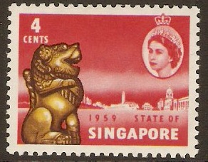 Singapore 1959 4c Yellow, sepia and rose-red. SG53.