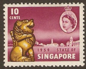 Singapore 1959 10c Yellow, sepia and reddish purple. SG54.