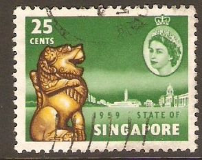 Singapore 1959 25c Yellow, sepia and green. SG56.
