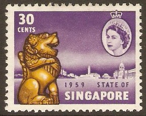 Singapore 1959 30c Yellow, sepia and violet. SG57.