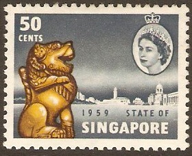 Singapore 1959 50c Yellow, sepia and deep slate. SG58.