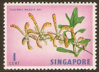 Singapore 1962 1c Orchids, Fish and Bird Series. SG63.