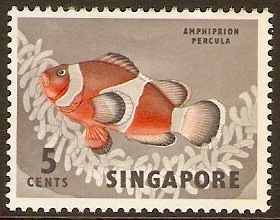 Singapore 1962 5c Orchids, Fish and Bird Series. SG66.