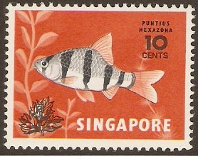 Singapore 1981 10c on 4c Black and red. SG399.