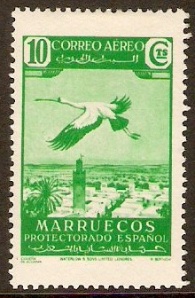 Spanish Morocco 1938 10c Emerald-green - Air series. SG204.