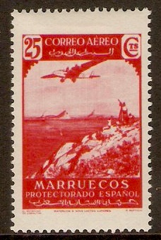 Spanish Morocco 1938 25c Scarlet - Air series. SG205.