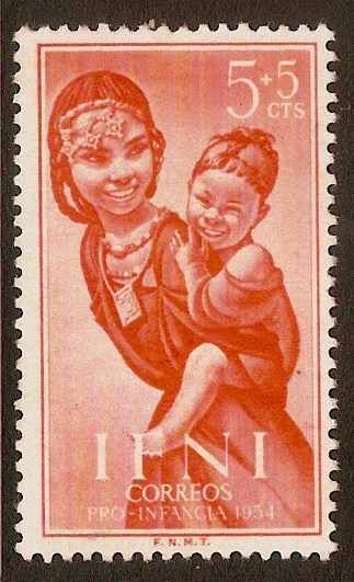 Ifni 1954 5c +5c Red-orange - Child Welfare series. SG112.