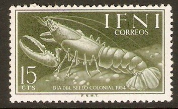 Ifni 1954 15c Bronze-green - Shark & Lobster series. SG118.