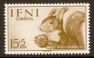 Ifni 1955 15c +5c Deep bistre - Squirrel series. SG124.