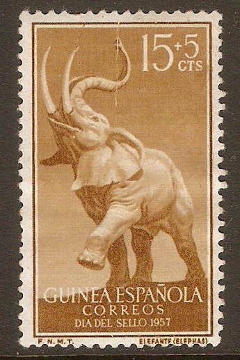 Spanish Guinea 1957 15c +5c Brown-ochre - Elephants. SG423.