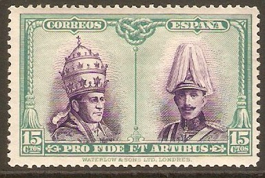 Spain 1928 15c Violet and blue-green. SG476.