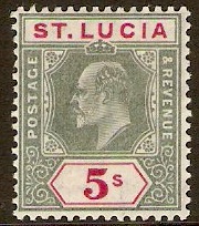 St Lucia 1904 5s Green and carmine. SG76.