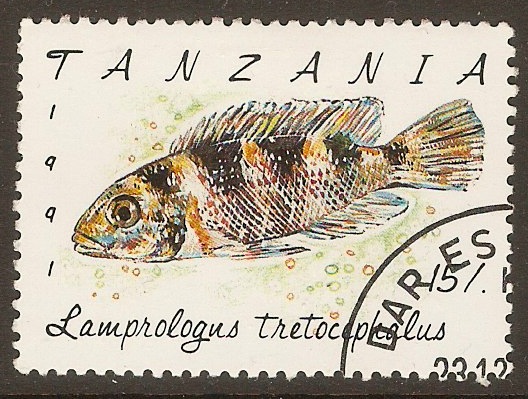 Tanzania 1992 15s Fishes series - Five-banded cichlid. SG1137.