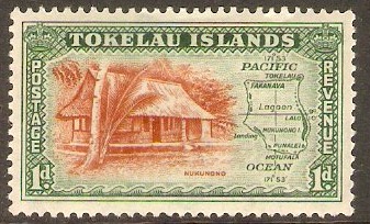 Tokelau Islands 1948 1d Red and green. SG2.