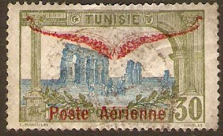 Tunisia 1919 30c Blue and olive Air Stamp. SG70.