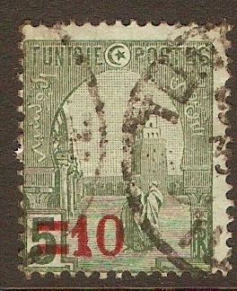 Tunisia 1923 10c on 5c Green on green. SG100.