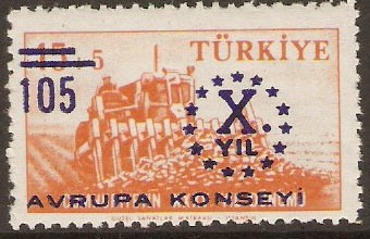 Turkey 1959 105k on 15k + 5k Orange. SG1881.